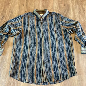 Men's Pure 100% Silk Shirt Vtg PANCALDI & B Men's Long Sleeved SZ XL-1970s-80s image 1