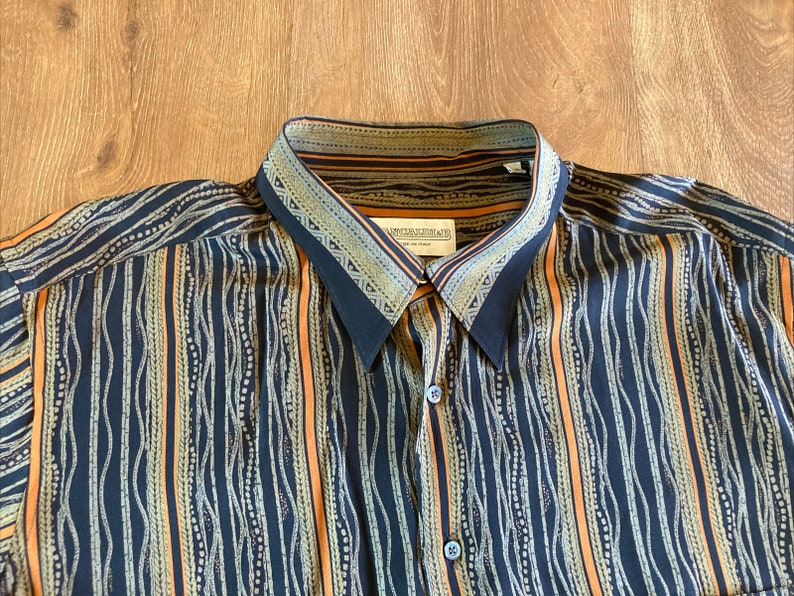 Men's Pure 100% Silk Shirt Vtg PANCALDI & B Men's Long Sleeved SZ XL-1970s-80s image 2