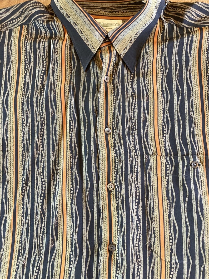 Men's Pure 100% Silk Shirt Vtg PANCALDI & B Men's Long Sleeved SZ XL-1970s-80s image 3