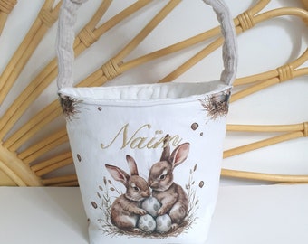 Panier de Pâques enfant personnalisé broderie prénom, seau pour chasse aux oeufs, sac pour Pâques, cadeau enfant fête de Pâques