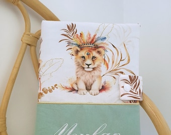 Protège carnet de santé personnalisé avec prénom, thème lionceau boho,safari, jungle ,idée cadeau de naissance