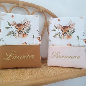 Protège carnet de santé personnalisé avec prénom, thème biche, animaux de la forêt, idée cadeau de naissance, baptême