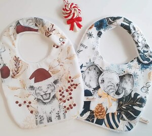 Grand Bavoir Personnalisé 'Mon Premier Noël' Avec Prénom - Cadeau Naissance Ou Noël Original - Bordure Au Choix (Rose, Bleu, Blanc)