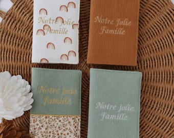 Personalized family record book cover in double gauze or velvet with embroidery, ideal wedding or family gift