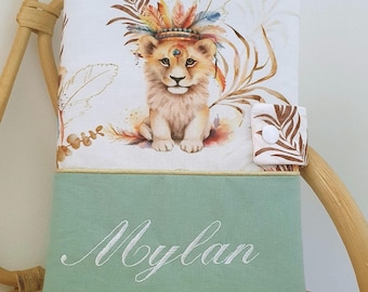 Personalized baby health record book cover with name, boho lion cub, safari, jungle theme, baby gift idea