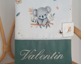 Personalized baby health record book cover with name, koala theme, gift idea for a birth or christening