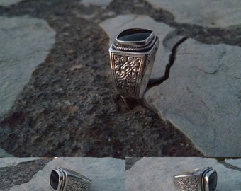 Sterling Silver/ Black Onyx Men's Ring/ Made in Greece