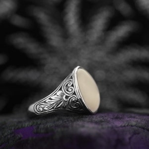 Bague en argent sterling 925 et nacre, pierre précieuse blanche naturelle cabochon nacre