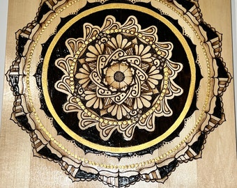 Boho mandala wood art custom pyrography by Mamamandaladesigns