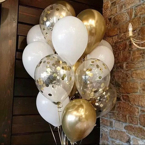 18 pcs Métal Chrome Or Argent Ballons En Latex Doré Transparent Confettis Ballon Décoration De Fête De Mariage Anniversaire Ballons À Air Décorations