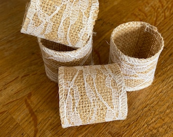 OFFER - last remaining stock - 10 Rustic Cottage Wedding Hessian Rings/Holders.