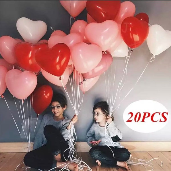 20pcs 12 inch Pink White Red  Love Heart Latex Balloons for Wedding Valentines Day Romantic Decoration Birthday Party