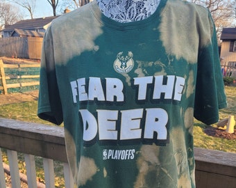 Men's size L upcycled tie dye Milwaukee Bucks playoff t-shirt gift for any Milwaukee Bucks basketball fan