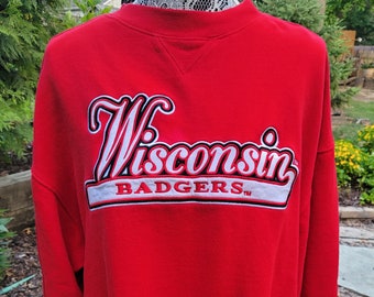 Men's size XL upcycled vintage Wisconsin Badgers crew neck sweatshirt gift for any WI Badgers fan or student