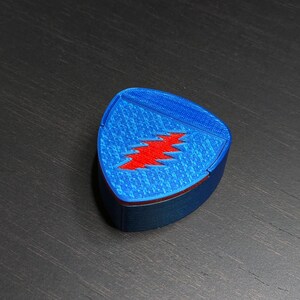 Guitar Pick Box, with a Magnetic Closure and a 13 Point Bolt Design, Perfect for Guitar Players who are Dead Heads, Grateful Fan Design