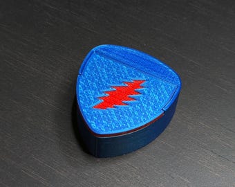 Guitar Pick Box, with a Magnetic Closure and a 13 Point Bolt Design, Perfect for Guitar Players who are Dead Heads, Grateful Fan Design