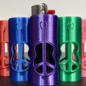 Lighter Sleeve - Peaceful Guitar Design - Many Colors Available - Lighter Case for BIC Style Lighter - Smoker Gift