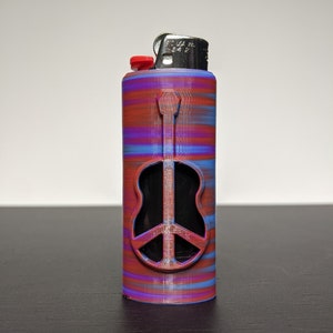 Lighter Sleeve - Peaceful Guitar Design - Swirled Berry Colors - Lighter Case for BIC Style Lighter - Smoker Gift