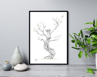 Gnarly Nymph Tree Art Print: Twisted Tree Watercolor (8x10)
