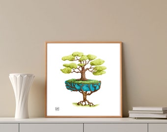 Structural Support - 8x8 - Art Print - Bonsai Tree - Thick Card Stock - Watercolor - Tree