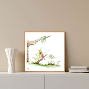 Playing Mantis - 8x8 - Art Print - Preying Mantis - Violin Player - Thick Card Stock - Watercolor -  Praying Mantis