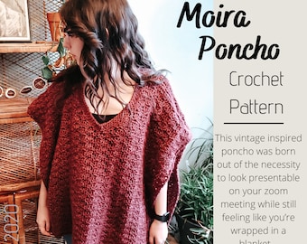 Moira Poncho Crochet Pattern, Crochet Poncho Pattern, Vintage Crochet Pattern, Retro Crochet Pattern, Cozy Crochet Pattern