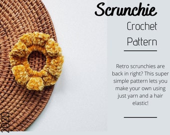 Velvet Scrunchie Crochet Pattern, Crochet Hair Tie, Retro Scrunchies Crochet Pattern