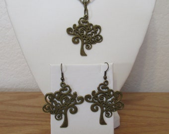 Bronze Tree of Life Necklace and Earring Set