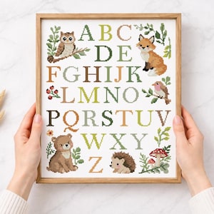 Forest Animals Alphabet Cross Stitch Pattern, Woodland ABC Sampler (PDF Download)
