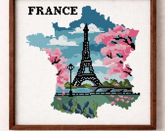 Korsstygnsmönster för Frankrike, broderidiagram för Eiffeltornet i Paris (PDF-nedladdning)