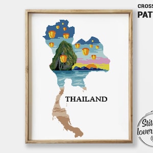 Patrón de punto de cruz de Tailandia, paisaje natural, xstitch, gráfico DIY, silueta, punto de cruz - Patrón de punto de cruz (formato digital - PDF)