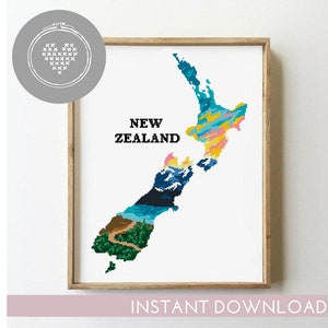 New Zealand cross stitch pattern counted nature xstitch DIY modern easy - Cross Stitch Pattern (Digital Format - PDF)