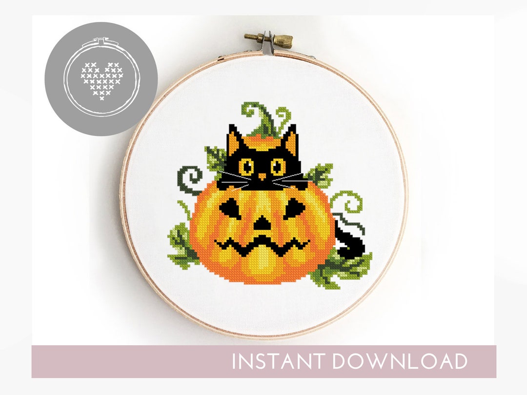Halloween Cat Cross Stitch Pattern – Pumpkin Silhouette (PDF Pattern ...