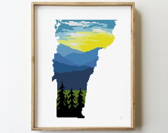 Vermont Landscape Cross Stitch Pattern: State Skyline (PDF Pattern)