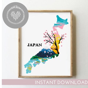 Japan cross stitch pattern count landscape nature xstitch DIY chart silhouette cross stitch - Cross Stitch Pattern (Digital Format - PDF)