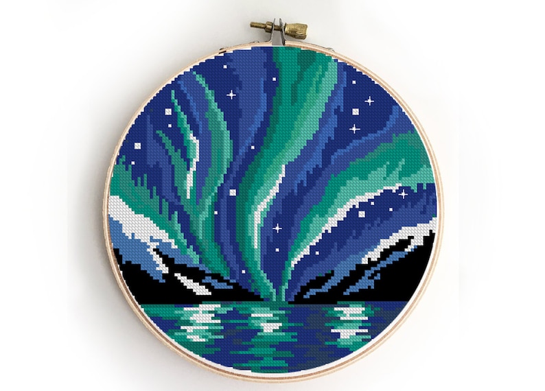 Northern Lights Counted Cross Stitch Pattern Galaxy Trees | Etsy