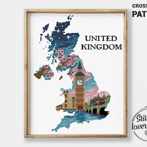 London Skyline Cross Stitch Pattern PDF | UK City Landscape Embroidery Chart | Travel England Modern DIY Xstitch Design