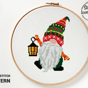 Kerstkabouter kruissteekpatronen moderne doe-het-zelfkaart eenvoudig xstitch-ontwerp - kruissteekpatroon (digitaal formaat - pdf)