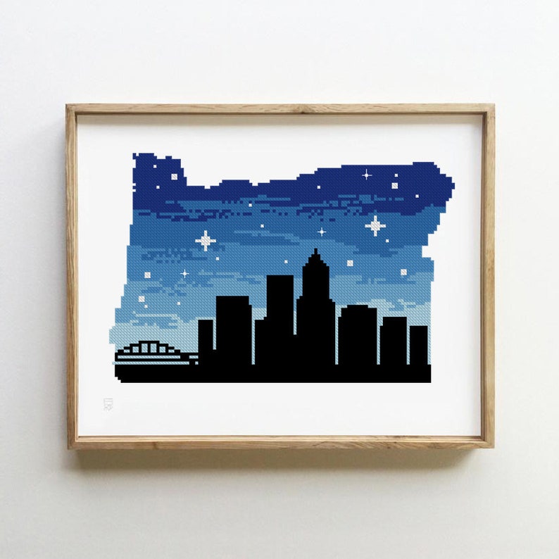 Portland Oregon state counted cross stitch pattern skyline Etsy