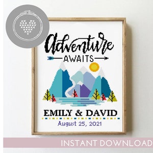 Wedding Cross Stitch Pattern PDF | Modern Nature Landscape | Easy Counted DIY Gift Xstitch
