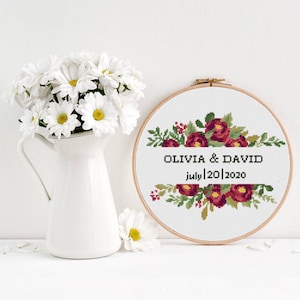 Wedding record counted cross stitch pattern floral peonies shower engagement anniversary gift - Cross Stitch Pattern (Digital Format - PDF)