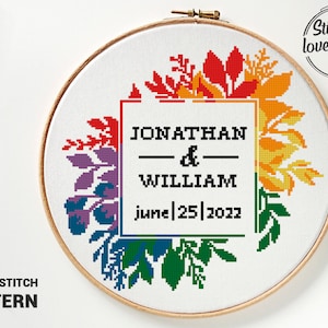 LGBTQ+ウェディングクロスステッチパターンPDF | レインボープライドモダンデザイン | 簡単DIYホームデコレーションXstitch