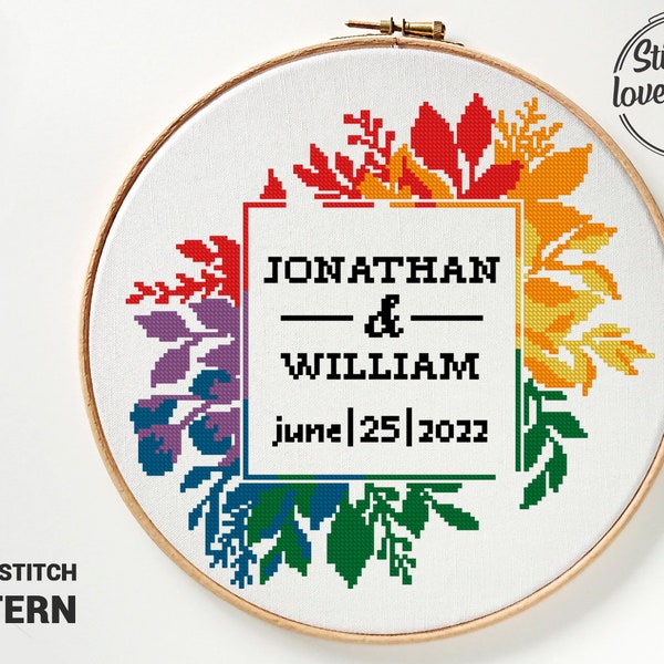 Wedding cross stitch pattern counted modern Pride LGBTQ rainbow easy chart home decor DIY - Cross Stitch Pattern (Digital Format - PDF)