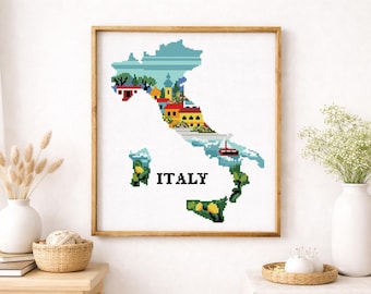 Italy Cross Stitch Pattern PDF, Italian Landscape Embroidery, Tuscany Scene, Travel Souvenir DIY, European City Pattern