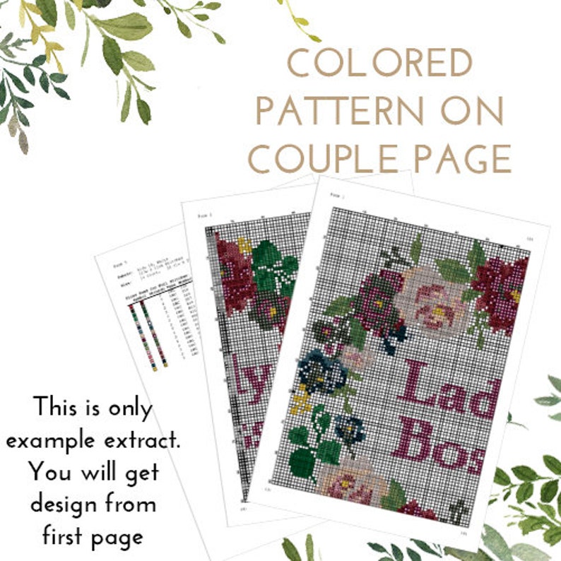 Green wreath counted cross stitch pattern floral leaves ...