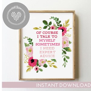 Grappig citaat geteld kruissteekpatroon bloemenkrans citaat bloemen humor telgrafiek - kruissteekpatroon (digitaal formaat - pdf)