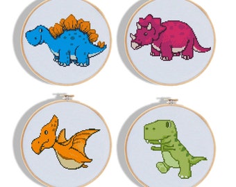 Funny Dinosaurs Cross Stitch Pattern Set | Nursery Decor (PDF)