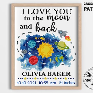 Space cross stitch pattern birth announcement baby xstitch DIY easy chart  - Cross Stitch Pattern (Digital Format - PDF)