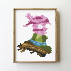 Patrón de punto de cruz de Gales / Silueta del Reino Unido / Gráfico de bricolaje de paisaje natural / Bordado moderno en PDF