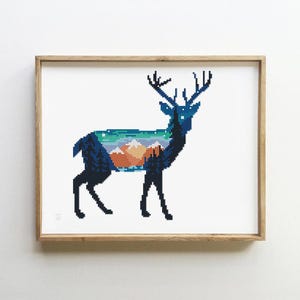 Herten geteld kruissteekpatroon dier xstitch modern bos bos bergen natuur wild - kruissteekpatroon (digitaal formaat - pdf)